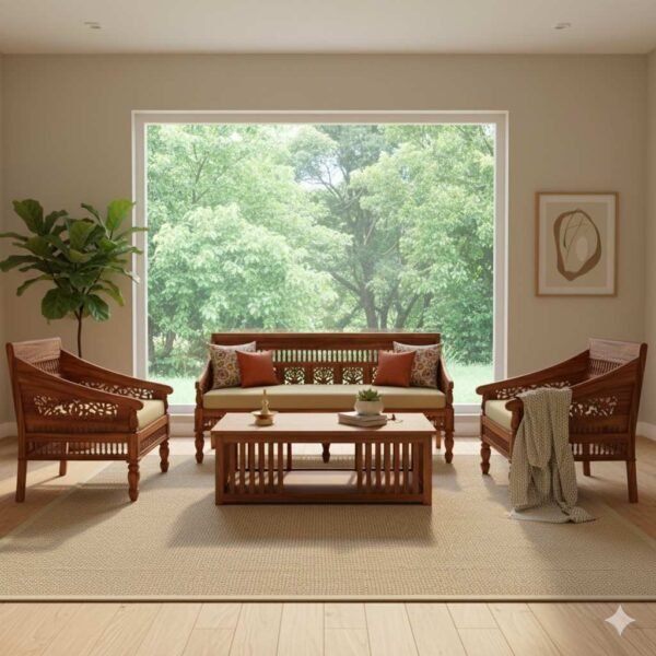 handcarved wooden sofa set in solid sheesham wood