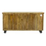 distressed finish console table with solid wood storage and cast iron wheels
