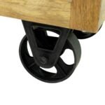 distressed finish console table with solid wood storage and cast iron wheels