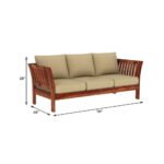 Sheesham 5-seater sofa single chair in honey finish with beige cushions
