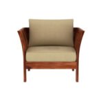 Sheesham 5-seater sofa single chair in honey finish with beige cushions