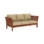 Sheesham 5-seater sofa single chair in honey finish with beige cushions