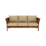 Sheesham 5-seater sofa single chair in honey finish with beige cushions