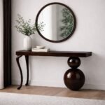 Solidra designer wooden console table in solid wood with sculptural base