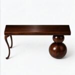 Solidra designer wooden console table in solid wood with sculptural base