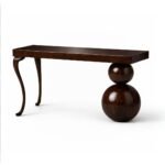 Solidra designer wooden console table in solid wood with sculptural base