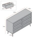 Red cane chest of drawer made from solid mango wood featuring six cane panel drawers and mid century style wooden legs.