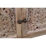 Ravello carved wooden TV unit in solid mango wood with handcrafted detailing and rustic natural finish.