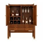 Handcrafted solid sheesham wooden bar cabinet with cane doors and wine storage