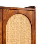 Handcrafted solid sheesham wooden bar cabinet with cane doors and wine storage