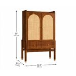 Handcrafted solid sheesham wooden bar cabinet with cane doors and wine storage