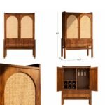 Handcrafted solid sheesham wooden bar cabinet with cane doors and wine storage