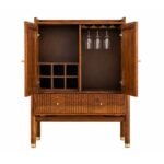 Handcrafted solid sheesham wooden bar cabinet with cane doors and wine storage