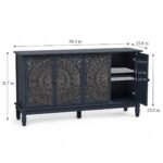 Handcrafted solid sheesham wood carved wooden TV cabinet with blue finish and storage