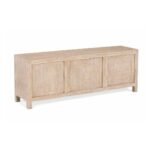 Handcarved wooden TV cabinet in distressed mango wood finish with floral carved doors and drawers