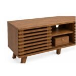 CasaFlute solid sheesham TV stand handcrafted wooden TV cabinet with fluted sliding doors and storage.