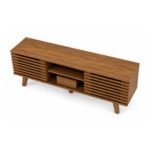 CasaFlute solid sheesham TV stand handcrafted wooden TV cabinet with fluted sliding doors and storage.