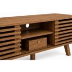 CasaFlute solid sheesham TV stand handcrafted wooden TV cabinet with fluted sliding doors and storage.