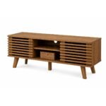CasaFlute solid sheesham TV stand handcrafted wooden TV cabinet with fluted sliding doors and storage.