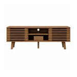 CasaFlute solid sheesham TV stand handcrafted wooden TV cabinet with fluted sliding doors and storage.