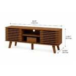 CasaFlute solid sheesham TV stand handcrafted wooden TV cabinet with fluted sliding doors and storage.