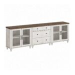 Morvix handcarved wooden TV console in solid mango wood with rustic white finish