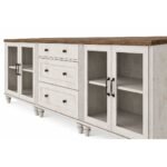 Morvix handcarved wooden TV console in solid mango wood with rustic white finish