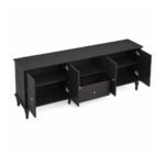 Norvane solid wood TV console in black mango wood finish with storage cabinets and drawer