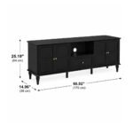 Norvane solid wood TV console in black mango wood finish with storage cabinets and drawer