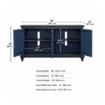 Velwood mango wood TV console handcrafted solid wood TV cabinet with rustic blue finish and storage.