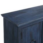 Velwood mango wood TV console handcrafted solid wood TV cabinet with rustic blue finish and storage.
