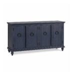 Velwood mango wood TV console handcrafted solid wood TV cabinet with rustic blue finish and storage.