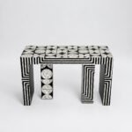 Zenthria | Handcrafted Hardwood Console Table with Bone & Mother-of-Pearl Inlay, Geometric Maze Pattern and Sculptural Legs in Black & Ivory Finish – Wooden Slice - Image 5