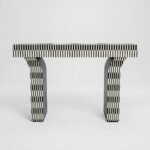 Optivara | Handcrafted Solid Wood Bone Inlay Console Table with Black & White Geometric Stripes and Sculptural Arched Legs – Wooden Slice - Image 2