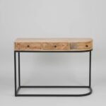 Mavero | Solid Mango Wood Console Table with 3 Drawers & Black Iron Frame in Natural Finish – Wooden Slice - Image 2