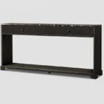Oryndel | Solid Oak Wood & Emperador Marble Console Table with 2 Drawers in Black Finish – Wooden Slice - Image 2