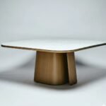 Oaklune | Solid Wood Dining Table with White Marble Top, Sculptural Pedestal Base & Walnut Brown Finish – Wooden Slice - Image 5