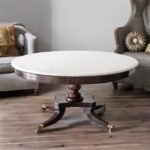 Regalwyn | Solid Rosewood Round Centre Table with Carved Pedestal, Curved Cabriole Legs & Brass Accents in Natural Dark Wood Finish – Wooden Slice - Image 2