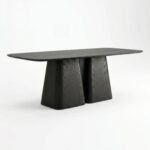 Veylorn | Solid Wood 6 Seater Dining Table with Dual Sculptural Pedestal Base in Charcoal Black Finish – Wooden Slice - Image 2