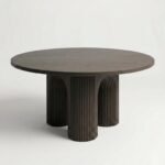Ruggell | Solid Wood Round Dining Table with Fluted Arch Pedestal Base in Black Finish – Wooden Slice - Image 2