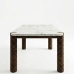Riveton | Solid Wood 6 Seater Dining Table with White Marble Top & Ribbed Cylindrical Legs in Natural Brown Finish – Wooden Slice - Image 3