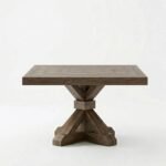 Veydrik | Solid Wood Square Dining Table with Sculptural X-Pedestal Base in Natural Brown Finish – Wooden Slice - Image 2
