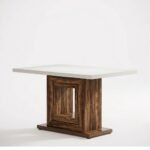 Hollis | Solid Wood Square Dining Table with Open Frame Pedestal in Brown & White Finish – Wooden Slice - Image 3