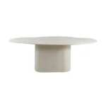 Lunelle | Concrete Effect Wood Dining Table with Oval Top & Sculptural Pedestal Base in White Finish – Wooden Slice - Image 2