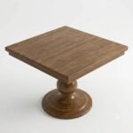 Turnwell | Solid Wood Square Dining Table with Sculptural Turned Pedestal in Warm Brown Finish – Wooden Slice - Image 2