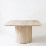 Flutera | Solid Oak Wood Dining Table with Fluted Cylindrical Pedestal in Natural Ivory Finish – Wooden Slice - Image 2