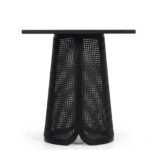 Canestra | Acacia Wood & Rattan Dining Table with Woven Pedestal in Black Finish – Wooden Slice - Image 2