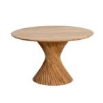 Twistwood | Solid Acacia Wood Round Dining Table with Sculptural Twisted Pedestal Base in Natural Finish – Wooden Slice - Image 2