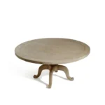 Thalvique | Solid Wood Round Dining Table with Sculpted Pedestal Base in Weathered Oak Finish – Wooden Slice - Image 2