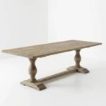 Trestlewick | Solid Mango Wood 6 Seater Dining Table with Turned Pedestal Legs in White Distressed Finish – Wooden Slice - Image 2